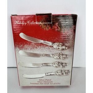 VTG Holiday Collection Snowman Pate Cheese Knife Set Silver‎ Plated